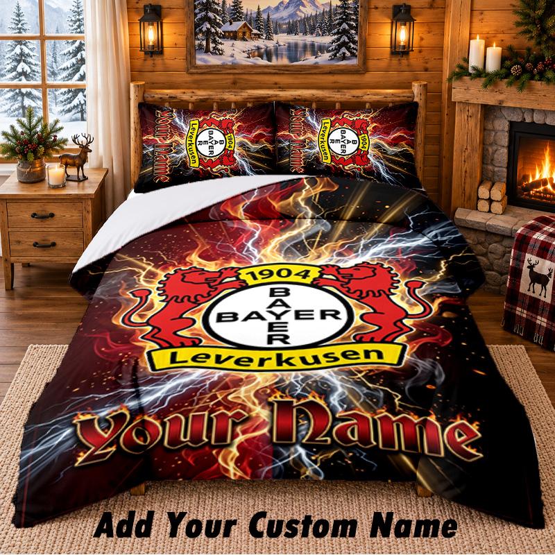 Bayer Leverkusen Football Pattern Bedding 3Pcs Set Custom Name, Bed Sheet And Pillowcases For Home Bedroom