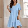 Ladies' Casual And Fashionable Solid Color Dress, Loose Short Sleeved Waist Cinched Dress