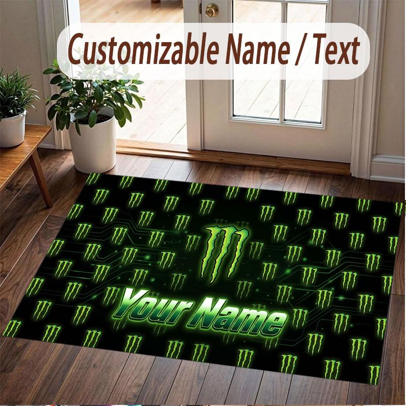 Custom Rug Monster Energy Pattern Print Name Text Soft Non‑Slip Floor Carpet for Home Indoor Decoration