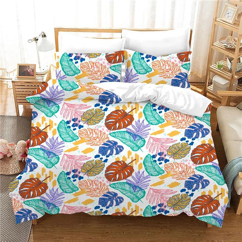 Zestaw poszwy na kołdrę pojedynczy 140x210cm Rośliny lasu deszczowego/Flaming Bananowy liść/kaktus 135x200 Różowy zestaw pościeli Dziecko Queen
