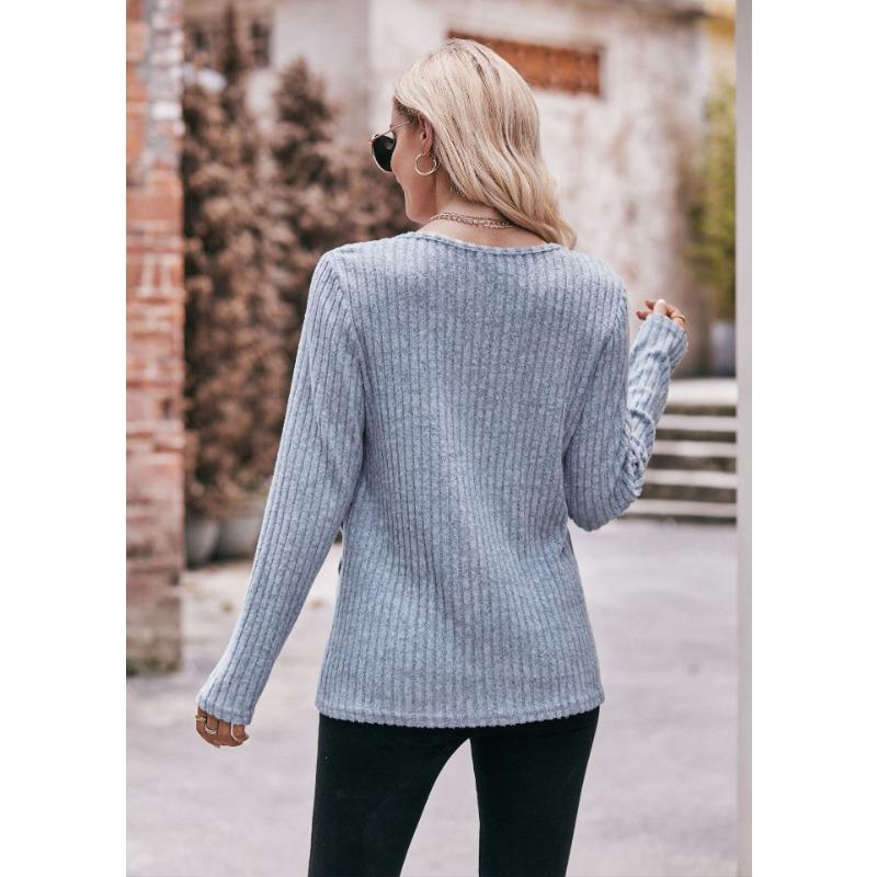 YYFS Women's Fashion Casual Spring Fall Solid Color Print Long Sleeve O-Neck Blouses & Shirts