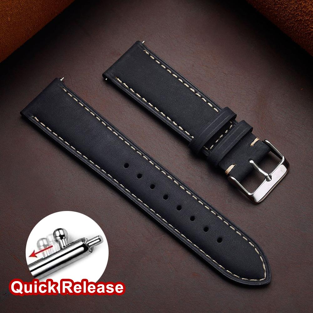 Armband aus Rindsleder 14mm 16mm 18mm 20mm 22mm 24mm Retro Dunkelbraun Schnellverschluss Uhrenarmband für Samsung Galaxy Watch 8/7/6/5/4