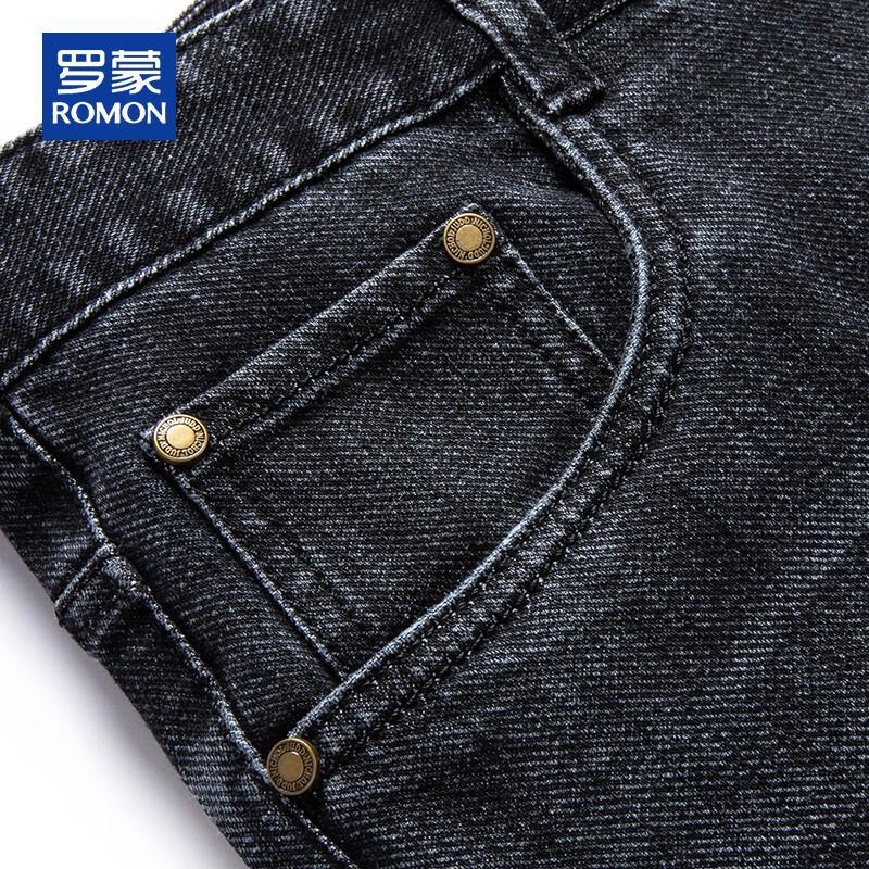 ROMON Men's Thick Straight-Leg Casual Business Jeans
