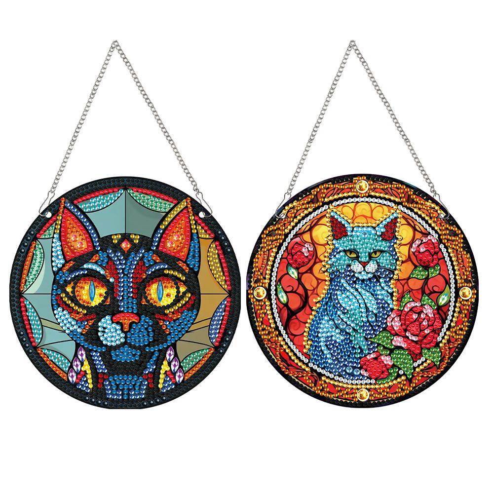 2 Stück Tier-Thema 2D Flach DIY Hängende Diamant-Kunst-Kits Strass Diamant-Kunst Fensteranhänger Fensterhängekunst für Heimdekoration
