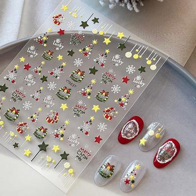 5D Winter Weihnachten Nagelsticker Bunte Sternengirlande Glocken Schneeflocke Nagelkunst Aufkleber Maniküre Dekorationen