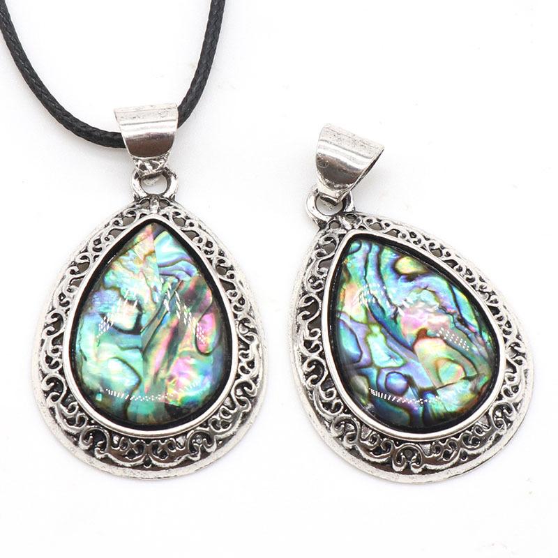 Natural Crystal Agate Water Drop Pendant Semi-Precious Stone Gem Inlaid Alloy Abalone Shell Necklace Crystal Crafts
