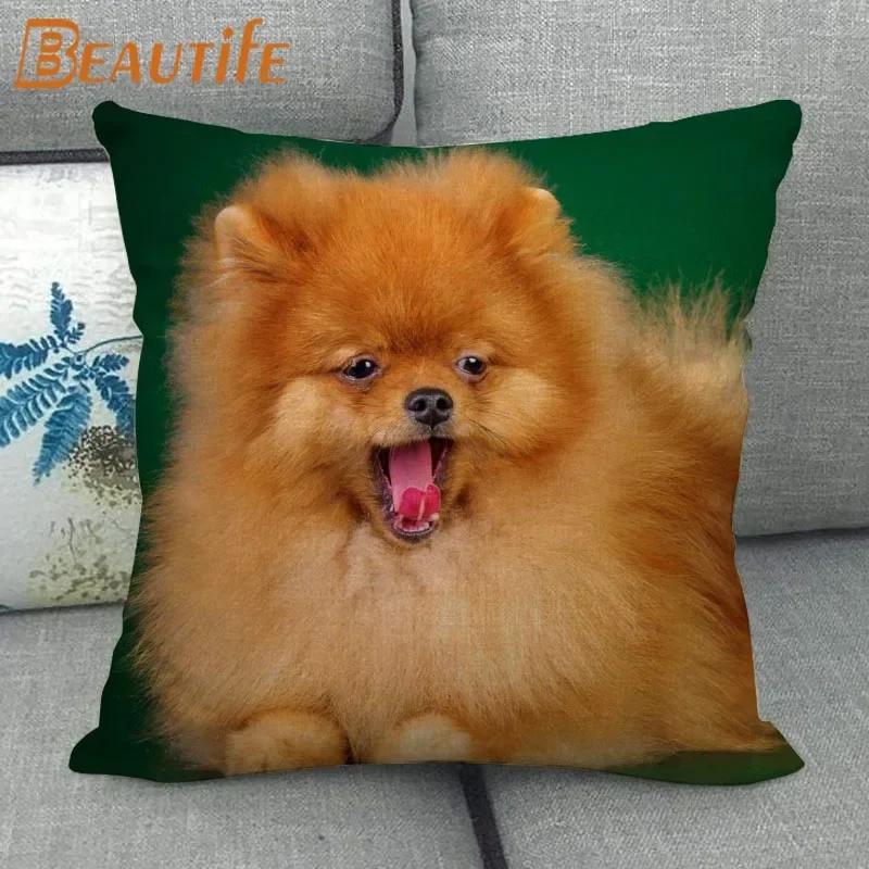 Nice Pomeranian Dog Pillowcase Bedroom Home Decorative Cover 45x45cm Square Zipper Pillow Cases Cotton Linen Fabric No Fade