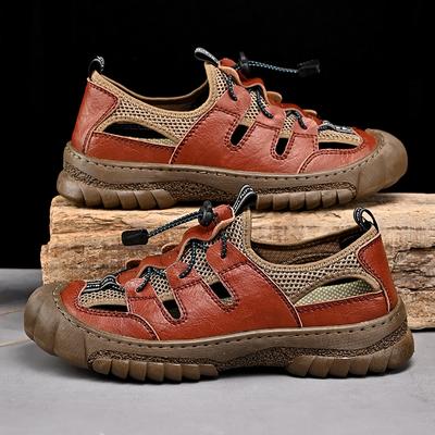 Sandálias masculinas de verão, sapatos casuais masculinos de couro genuíno, sandálias masculinas de couro para áreas externas, sapatos de praia masculinos, sapatos romanos masculinos