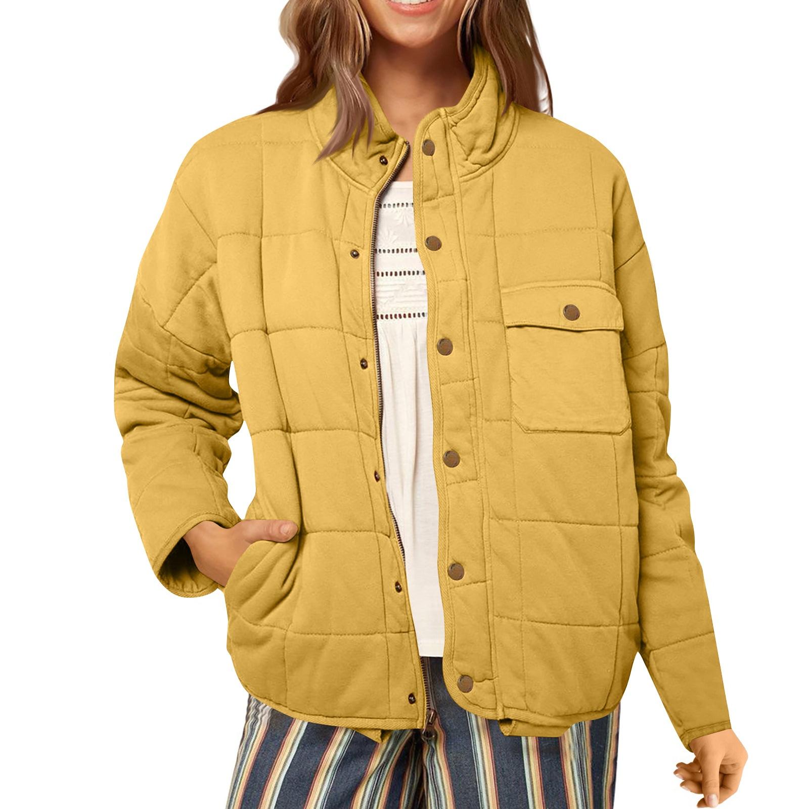 

Женская модная легкая куртка с воротником-стойкой, многоцветное пальто на молнии и пуговицах XL жёлтый