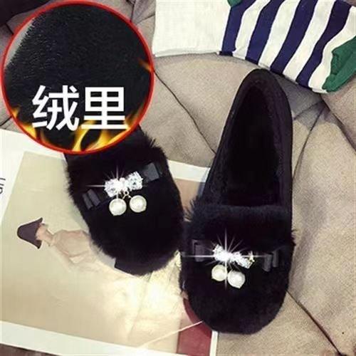 Mao Mao shoes women s winter velvet outer wear soft sole versatile pregnant women shallow mouth rhinestone bow large size cotton ladyshoes 35 6965₽