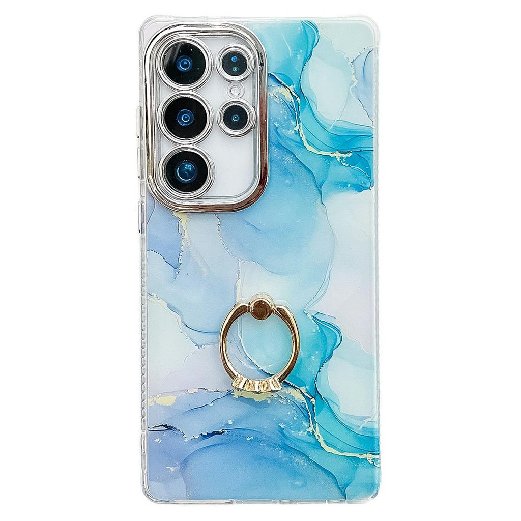 For Samsung Galaxy S25 Ultra Case with Kickstand IMD Marble Pattern Electroplated Phone Cover