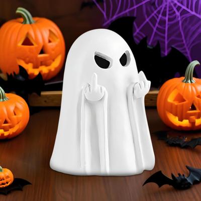 Halloween Love Heart Ghost Figurine Rude Middle Finger Ghost Statue Resin Sculpture Home Office Desktop Decoration Ornament