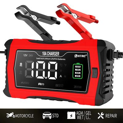 Încărcător de baterie de mașină și motocicletă 12V 10A pentru baterii AGM GEL WET plumb acid litiu LiFePO4 Reparare complet automată a impulsurilor auto