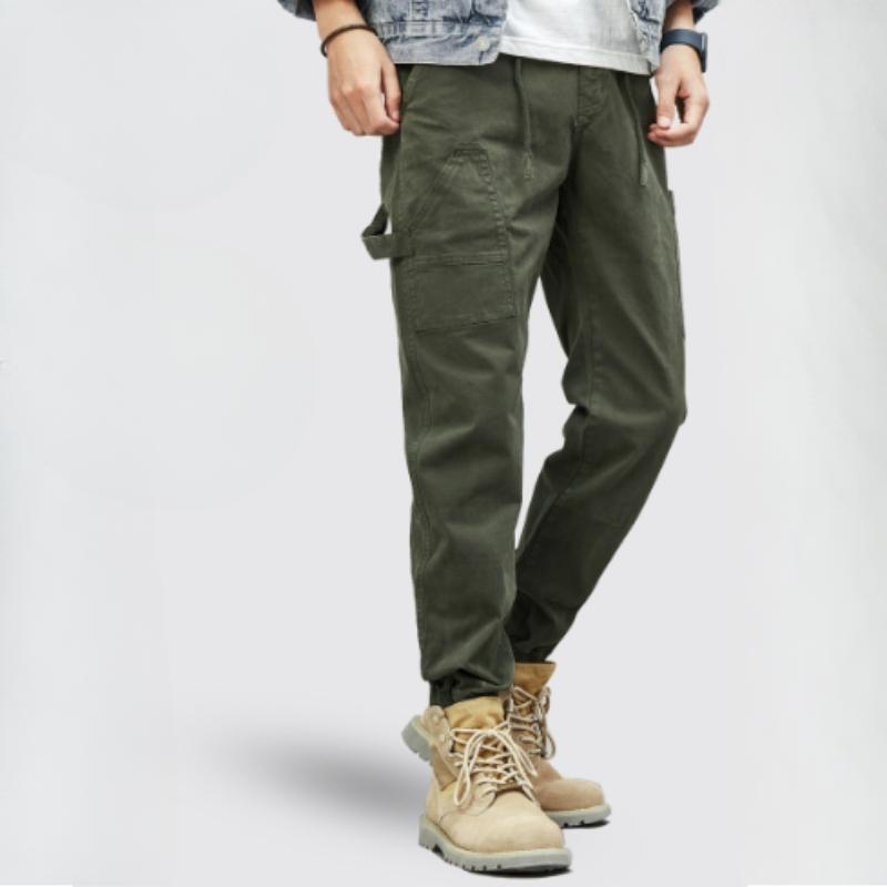 Spring and Autumn Men's Simple Retro Casual High Street Washed Tooling Trousers Functional Fashion Personalized Cargo Pants