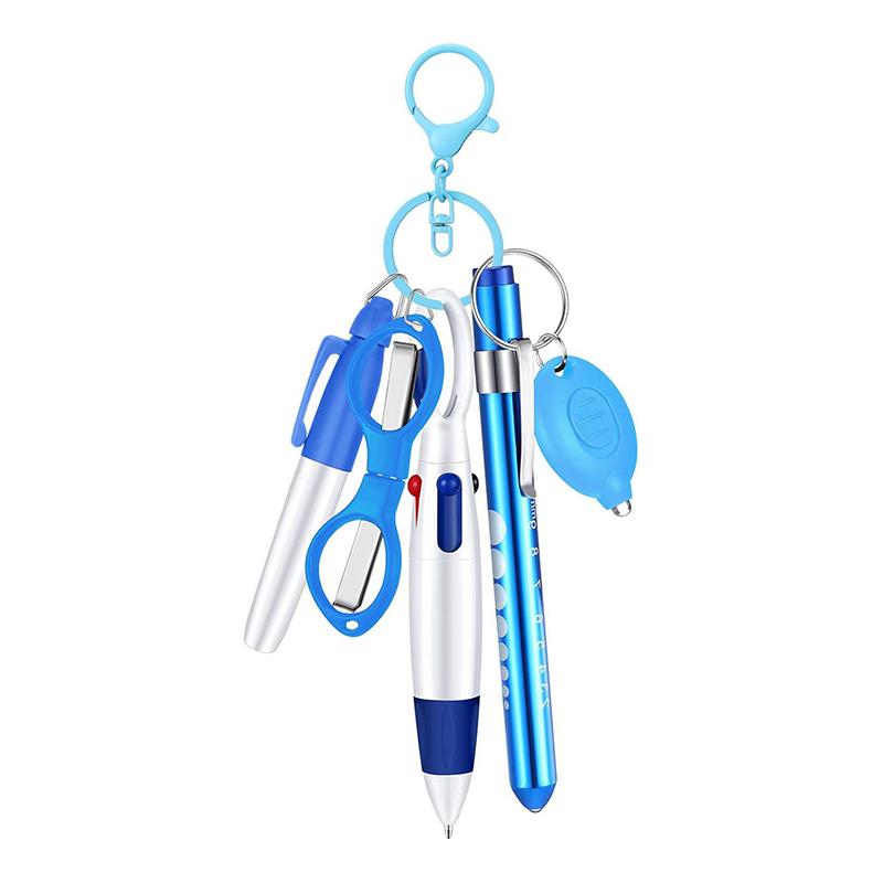 6 In 1 Nurse Pen Pack Set Multifunction Flashlight Foldable Scissors Ballpoint Pen Keychain Nurse Pens Permanent Marker