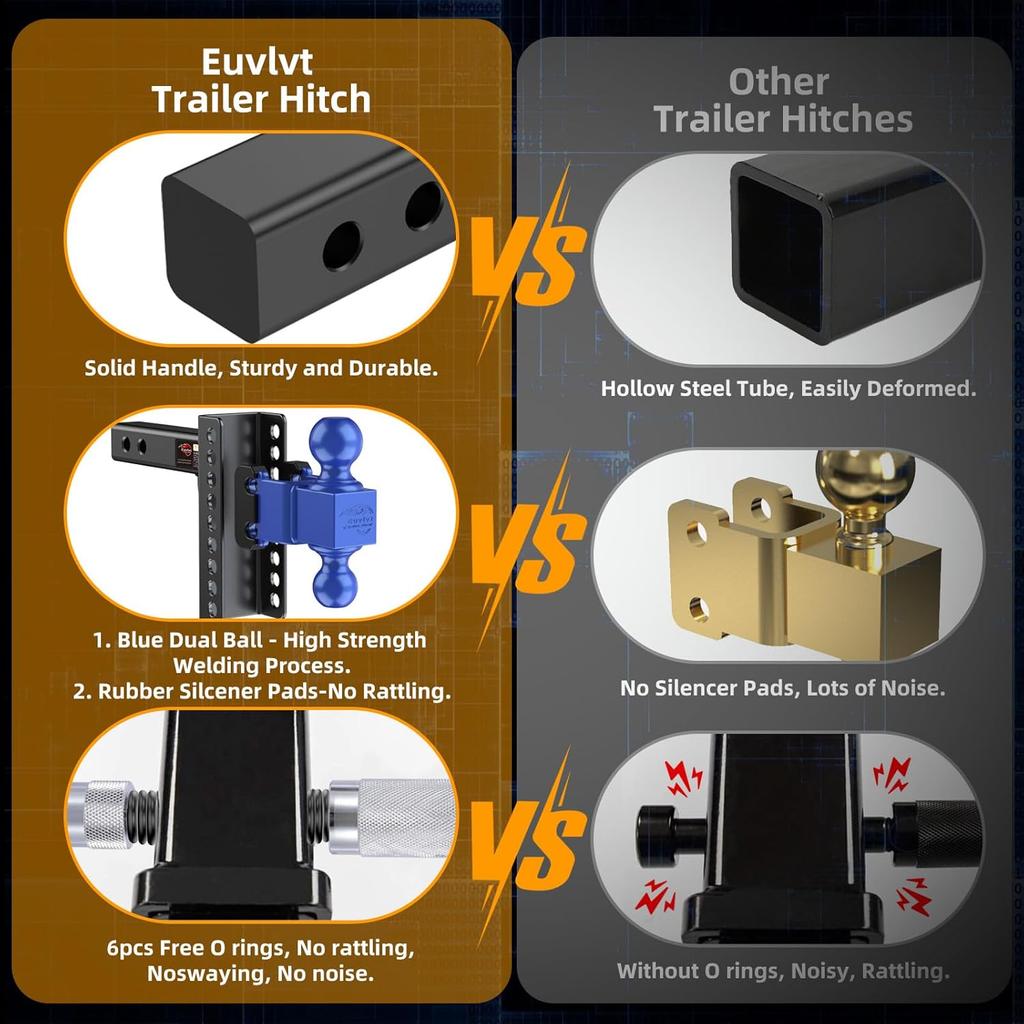 Engate de Reboque Ajustável, Receptor de 2', Queda/Elevação de 6', Bola de 2' e 2-5/16', 21.500 GTW, Pinos de Travamento Anti-Furto