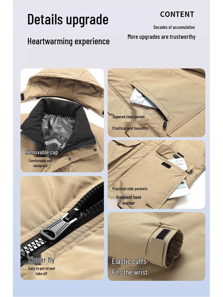 2025 Men's Winter Workwear Down Jacket with Detachable Hood and Thickened Graphene, 90% White Duck Down