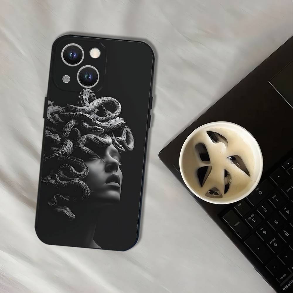 Medúza Řecká mytologie Podívej se na mě Pouzdro na telefon Pro iPhone 17,16,15,14,13,12,11,Pro,XS,Max,XR,Plus,E,SE4,Mini Černé Měkké pouzdro
