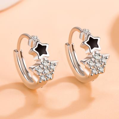 Süße XINGX Ohrklemme Frauentag Einfache Zirkon Eingelegte Diamant Epoxid Schwarz Pentagramm Ohrringe Temperament Ohrringe