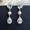 Simple Stylish Simulated Pearl Earrings with Cubic Zirconia Fashionable Women Silver Color Luxury Trendy Jewelry