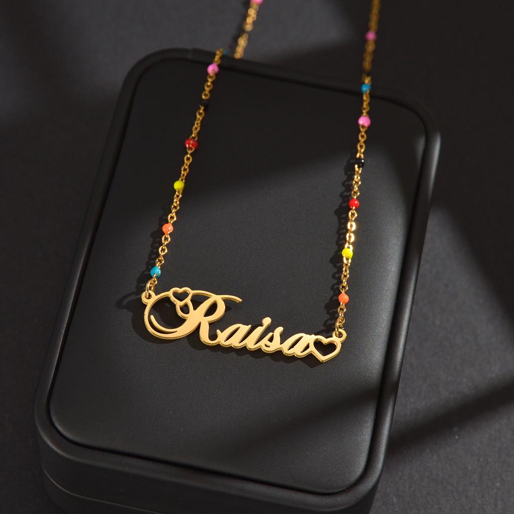 Atoztide Personalized Custom Name Necklace for Women Color Bead Link Chain Stainless Steel Letter Fashion Pendant Jewelry Gift