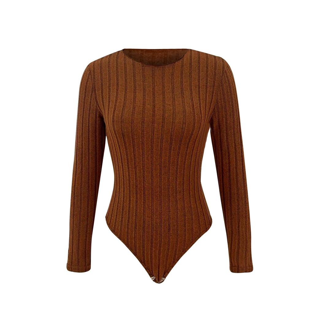 Women's Solid Color Casual Fashion Solid Color Wavy Collar Long Sleeve Slim-fit One-piece Top