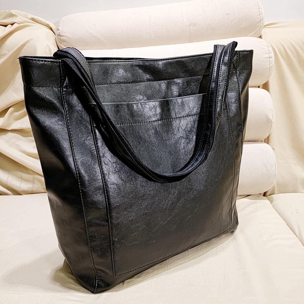 NEW Oil Wax PU Leather Tote Bags for Women's Handbag Luxury High Capacity Lady Hand Bags with Purse Pocket Women Shopper Bag Big