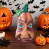 Halloween Pumpkin Statue with Expression Cartoon Pumpkin Head Resin Figurine Sculpture Indoor Outdoor Garden Desktop Decoration