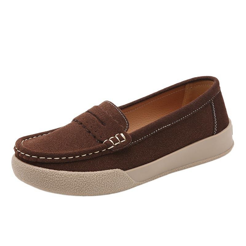 Leather Doudou Shoes Women's Comfortable Flat Bottom One Pedal Casual Single Shoes Beef Tendon Sole Soft Sole Medium Mother Shoes