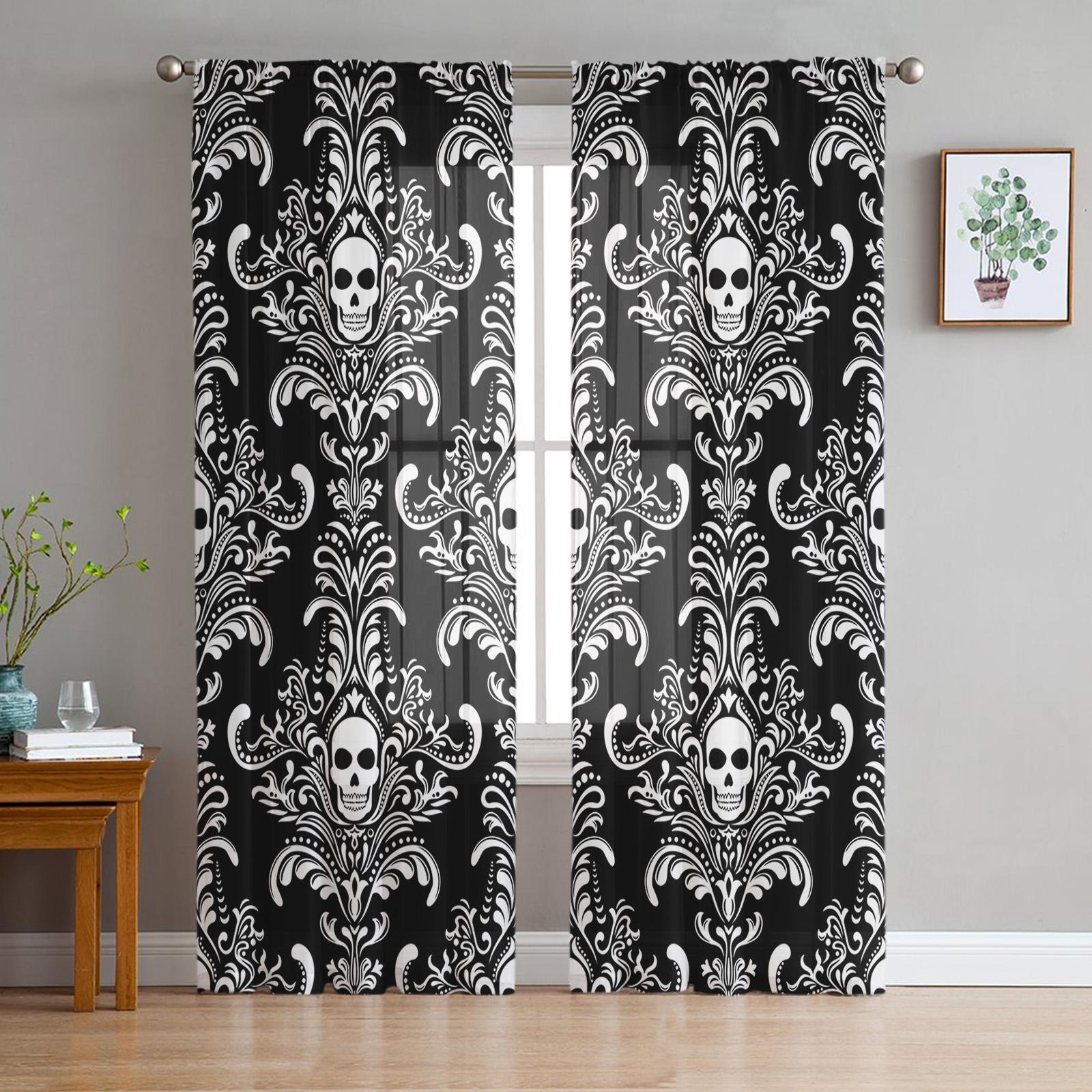 

Halloween Grimace Pumpkin Ghost Violet Purple Transparent Drapes for Living Room Decoration Window Panel Curtains Cooking Area Netting Voile Drapes W135 x H115cm x1&Rod Pocket