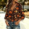 Women's Halloween Print V-Neck Ruffle Blouse with Tie Front and for Party