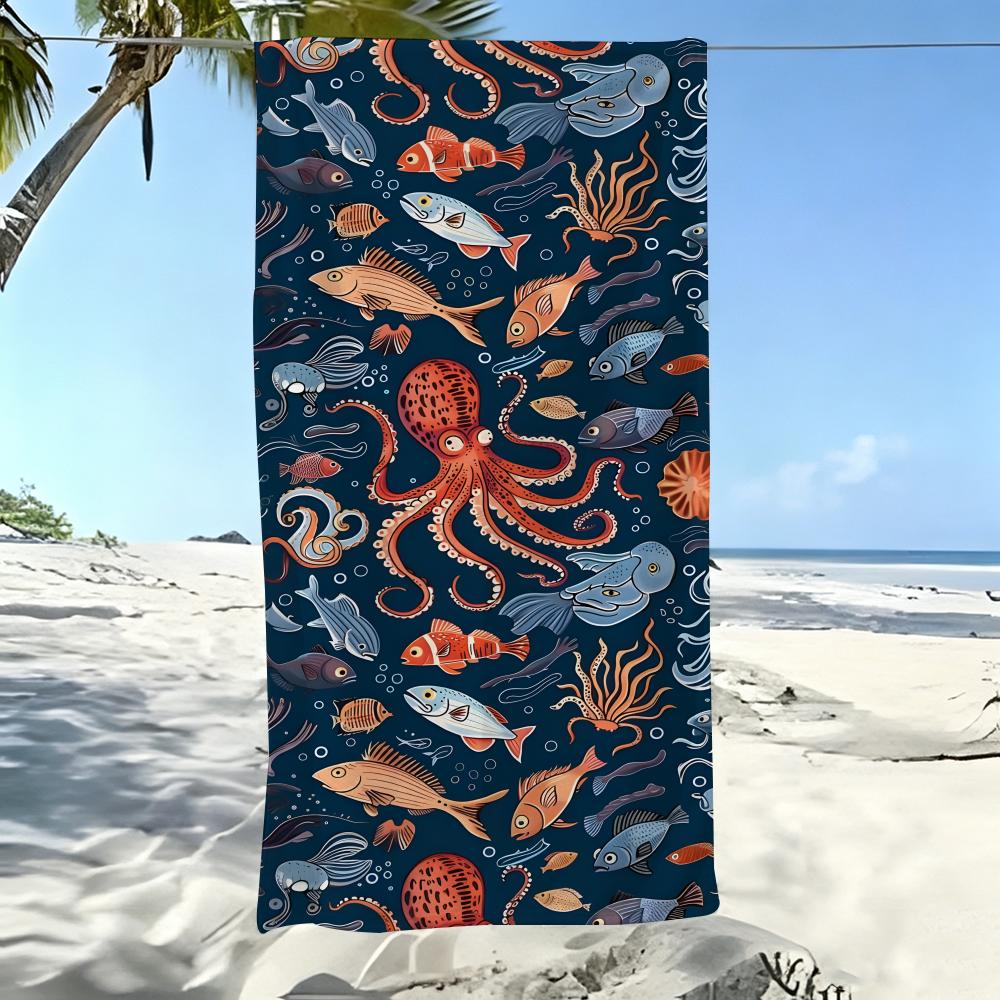 Kawaii Cartoon marine life pattern Towel ultra-fine fiber quick drying absorbent bath towel, outdoor swimming sports towel