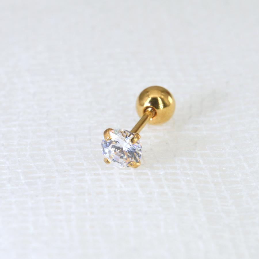 0.8mm Thick Minimalist Zircon 3-Prong Stud Earrings, Stainless Steel Screw for Ear Cartilage, Available in 1.5-5mm.