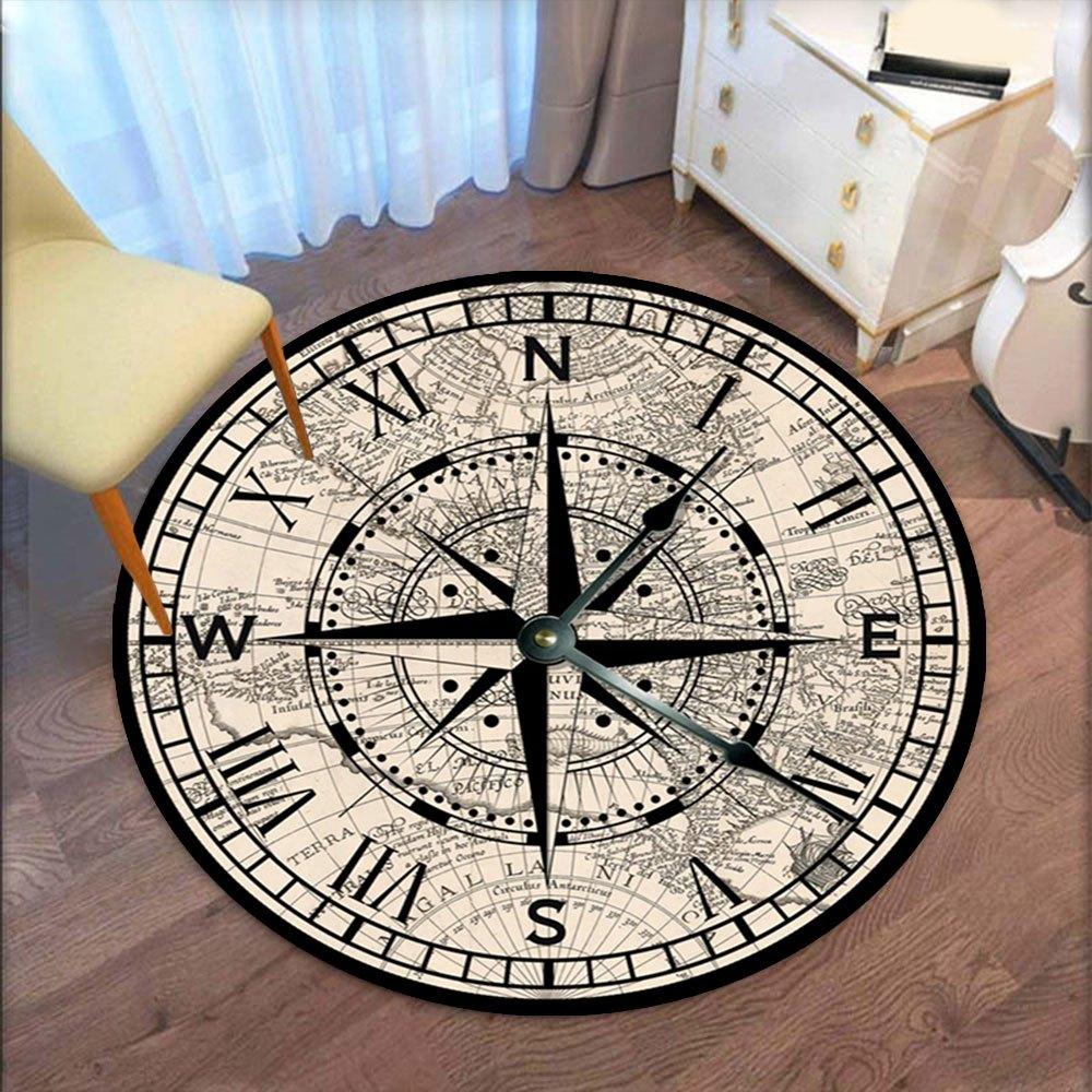 

Vintage Map Compass Wall Clock Decorative Nautical Theme Home Office DecorRound Non-Slip chair mat chair carpet for office Rugs for Office Decor Gift 80cm by 80cm