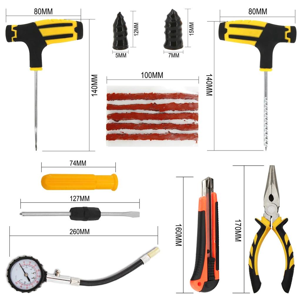 Auto Tire Repair Tool Tire Repair Kit - Bike Puncture Plug Garage Needle Nose Pliers Studding Tool Set With EVA Storage Case