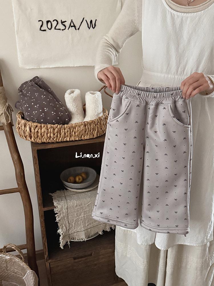 88351 Детские флисовые брюки с цветочным принтом для зимы - Утепленные, Эластичная талия, Кулиска, Стиль Мори-герл 140cm