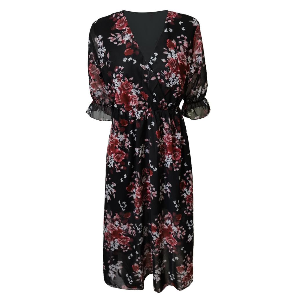 Damen-Pullover mit V-Ausschnitt, bedruckt, mittlere Taille, lässig, locker und dünn, Temperamentkleid