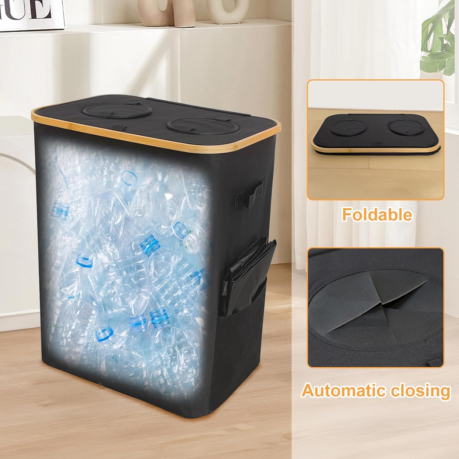 Qivine Recycling Bins for Kitchen 37 Gallon, Recycle Bin with 2 Removeable and Reusable Inner Bag, Recycling Bin with Lid for Bottle Can Glass