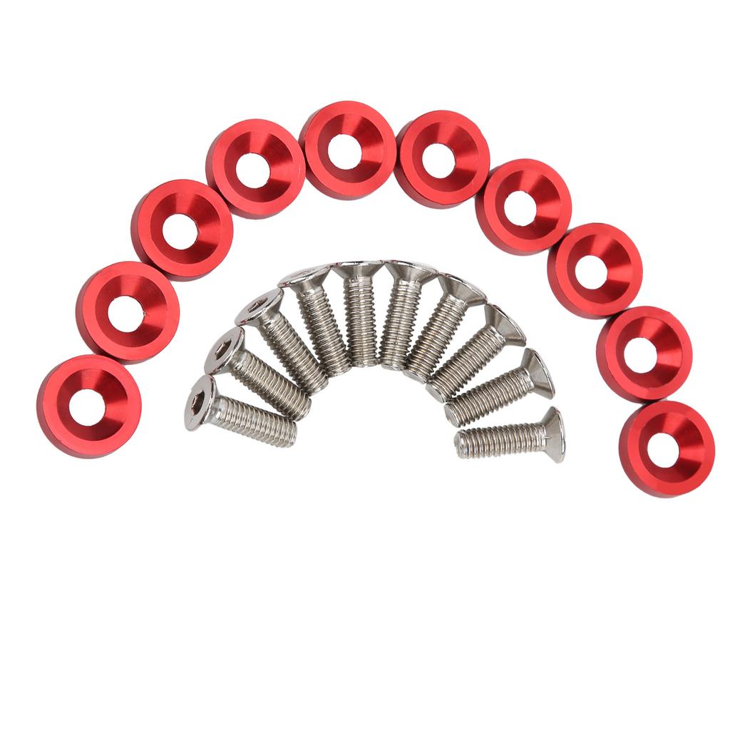 10 Set Car Engine Bay Dress Up Kits M6 Bonnet  s Red Washers Modification Maintenance