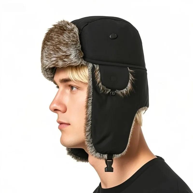 Russian Ushanka Winter Hat Mens Military Pilot Cap with Ear Muffs Windproof Cold Weather Army Style Aviator Fur Hat