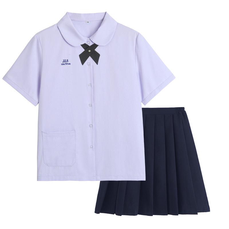 Thai Style Girls' Short/Long Sleeve School Uniform Shirt with Embroidered Badge for JK High School Students