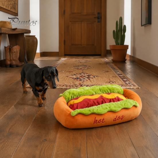 Cama Pequeña para Animales para Regalo de Cumpleaños Cama Hot Dog, Adorable Acogedora para Acurrucarse Almohadilla Extraíble Lavable, Divertido Cómodo Felpa Mascota Alfombrilla Pan Perros Gatos Suave Sofá Nido
