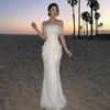 2026 European and American French senior vacation sexy perspective mesh tube top design sense slim temperament dress