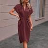 JPNTKY Women's Fashion Summer Spring Solid Color Print V-Neck Short Sleeve Casual Dresses
