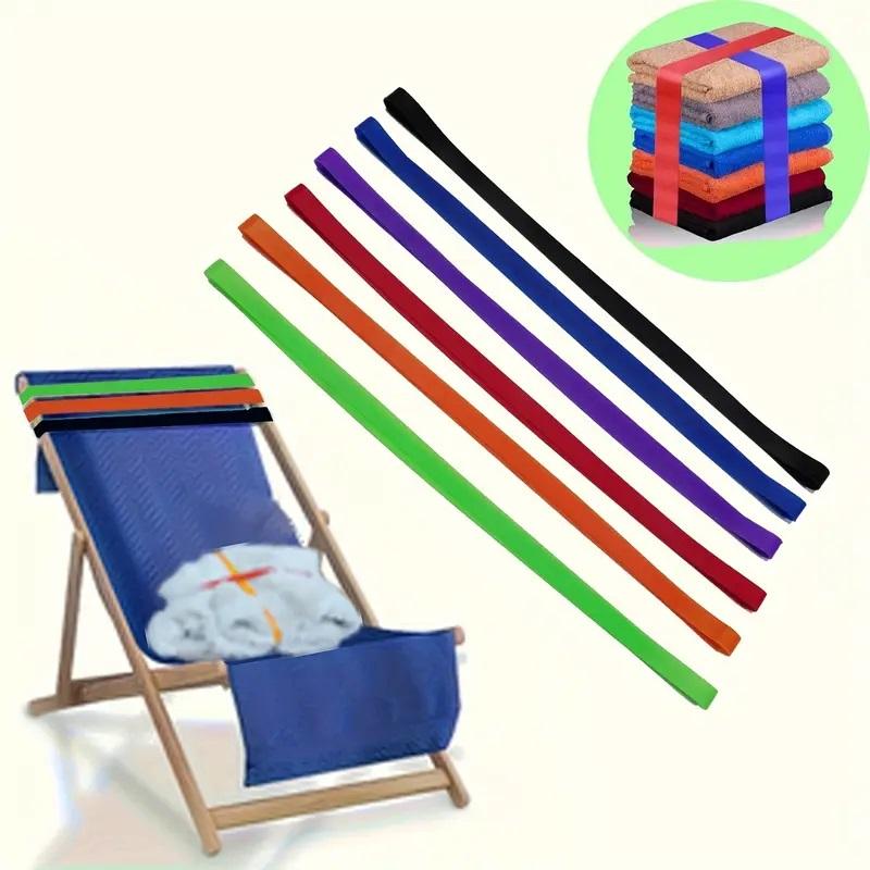 6-Piece Premium Windproof Silicone Beach Towel Strap - High Stretch, Bright Colors, Safe Fixation for Chairs, Swimming Pool and