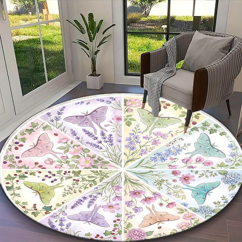 

[Blue Butterflies Printed Carpet] Durable Home and Office Round Rug, Kitchen Farmhouse Decorative Floor Mat Diameter 60cm