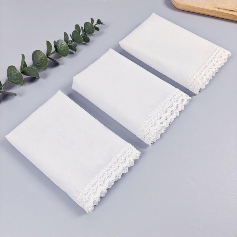 Artistic Hand Drawn Bridal Handkerchief DIY White Cotton Square Hanky Lace P9YB