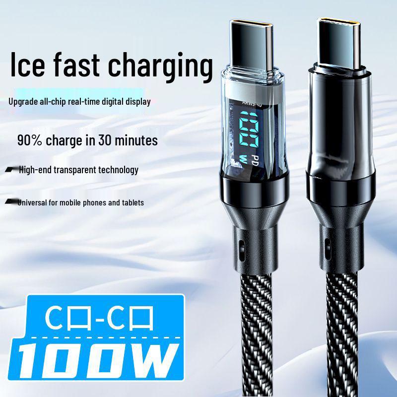 120W Dual Type-C Fast Charging Cable with Smart Display for Apple 15/16 & Huawei Phones