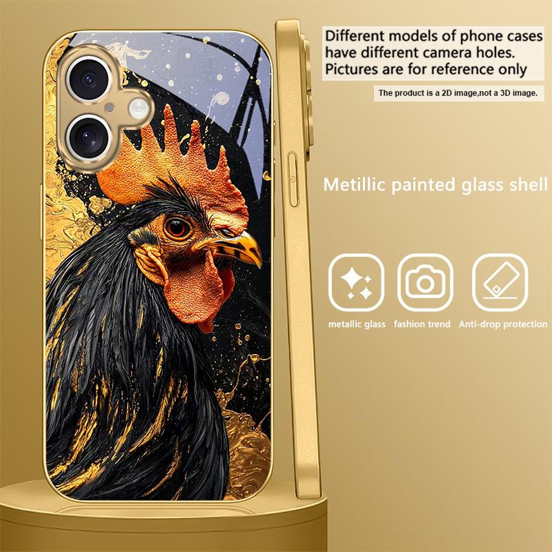 Brave Golden Rooster For IPhone 17Pro Max 16 17 Pro 15 Pro 14 13 Plus 12 Mini 11Pro Max XR 16E 17 Air Golden glass phone case