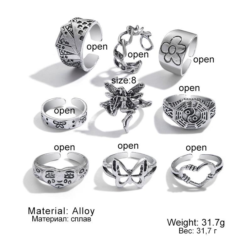Vintage Distressed Butterfly Snake-shaped Ring Set - Multi-jointed Open-ended Set Ring Set